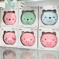 Cartoon Cute Pig LED Lights Mirror Pocket Fan