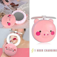 Cartoon Cute Pig LED Lights Mirror Pocket Fan